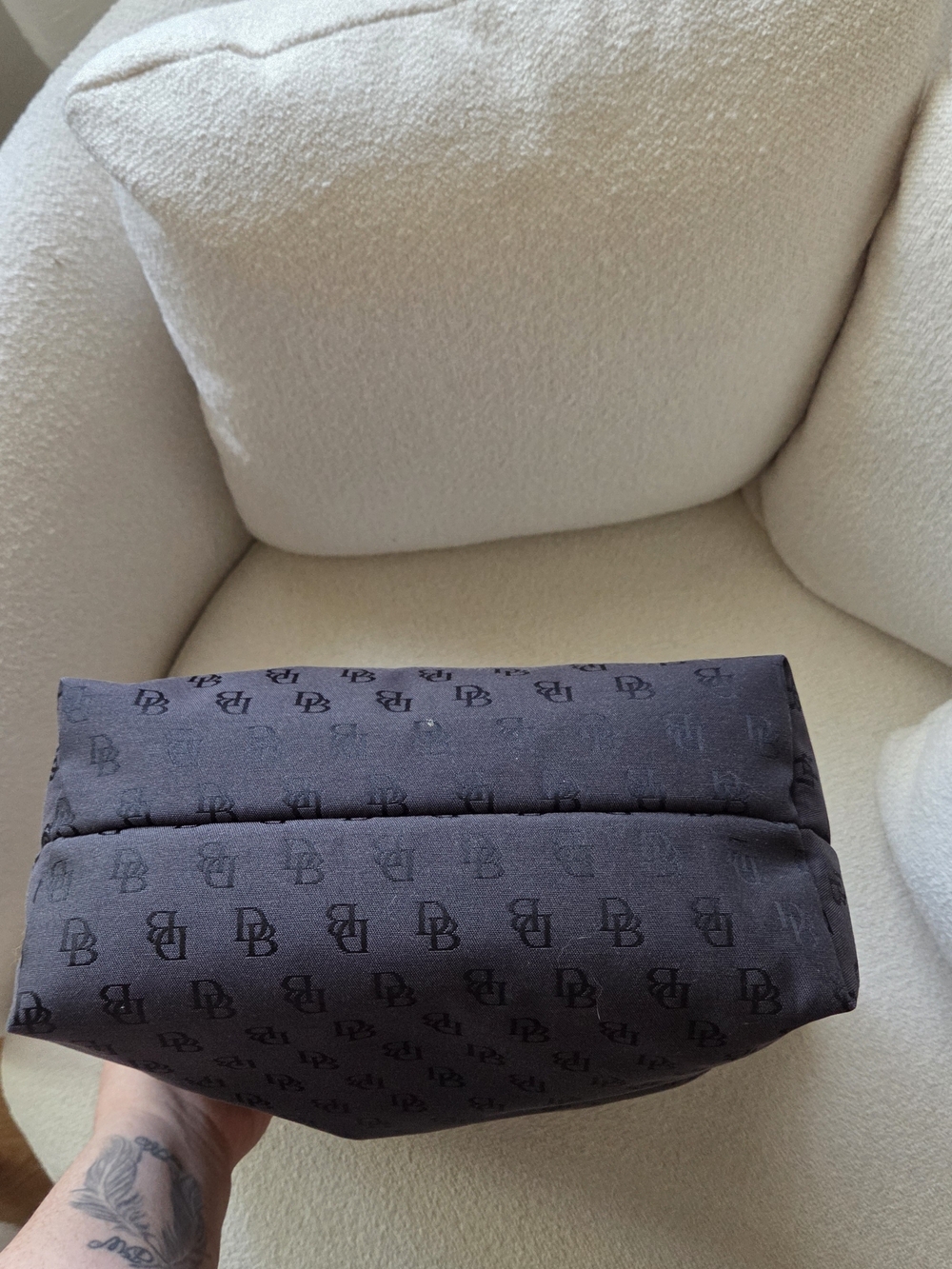 Dooney And Bourke Black Monogram Shoulder Bag with Leather Trim - Picture 3 of 6